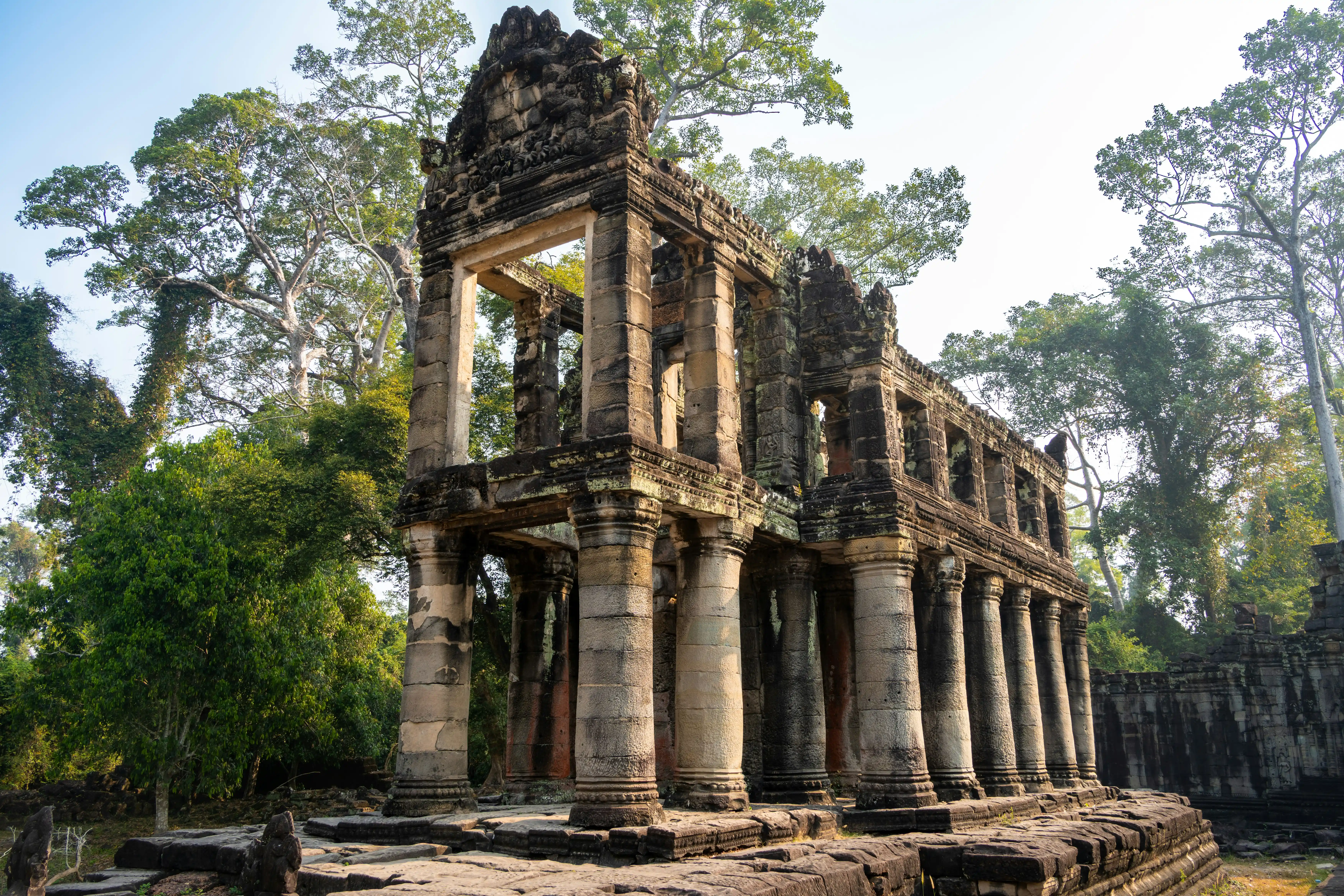 Labyrinth-like Corridors of the Ancient Preah Khan Temple in Angkor